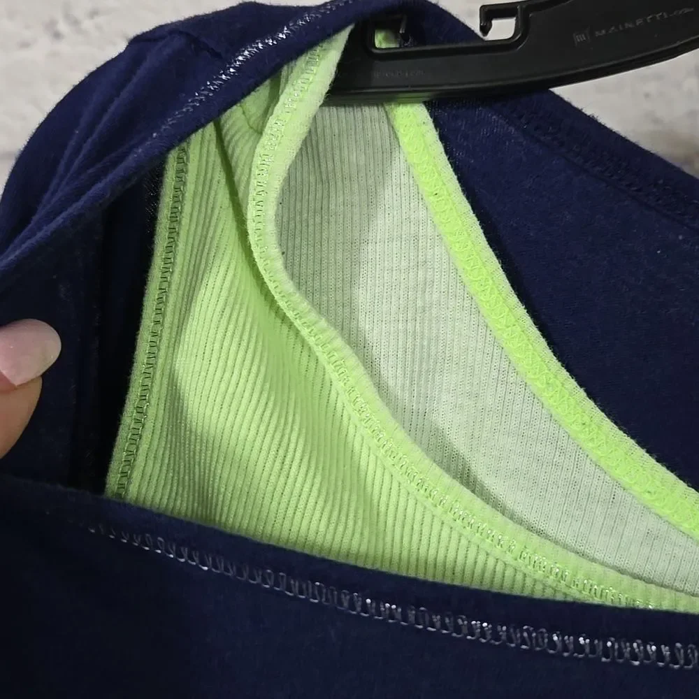 Justice Girls Layered Top Size 12 Navy Lime Graphic Shirt Tween Everyday Tee